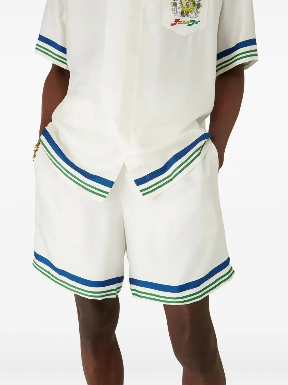 Motif-Embroidered Striped Shorts - Image 2