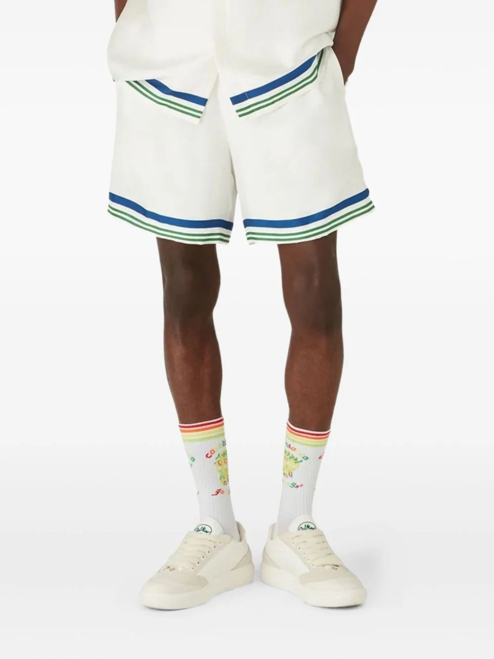 Motif-Embroidered Striped Shorts - Image 4