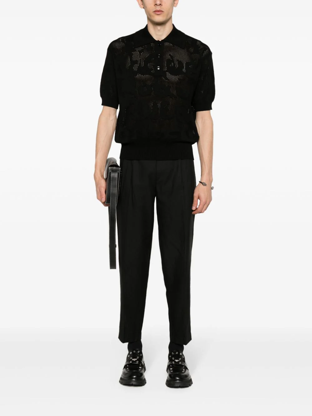 Open-Knit Cotton Polo Shirt - Image 2