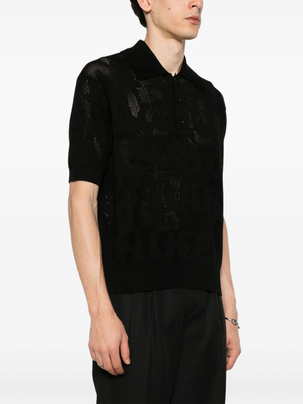 Open-Knit Cotton Polo Shirt - Image 3