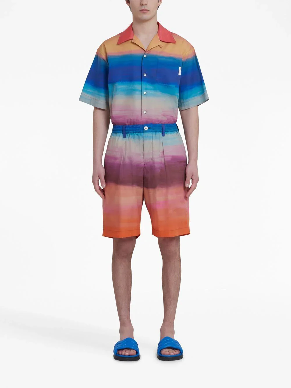 Painterly-Print Pleated Cotton Shorts - Image 3