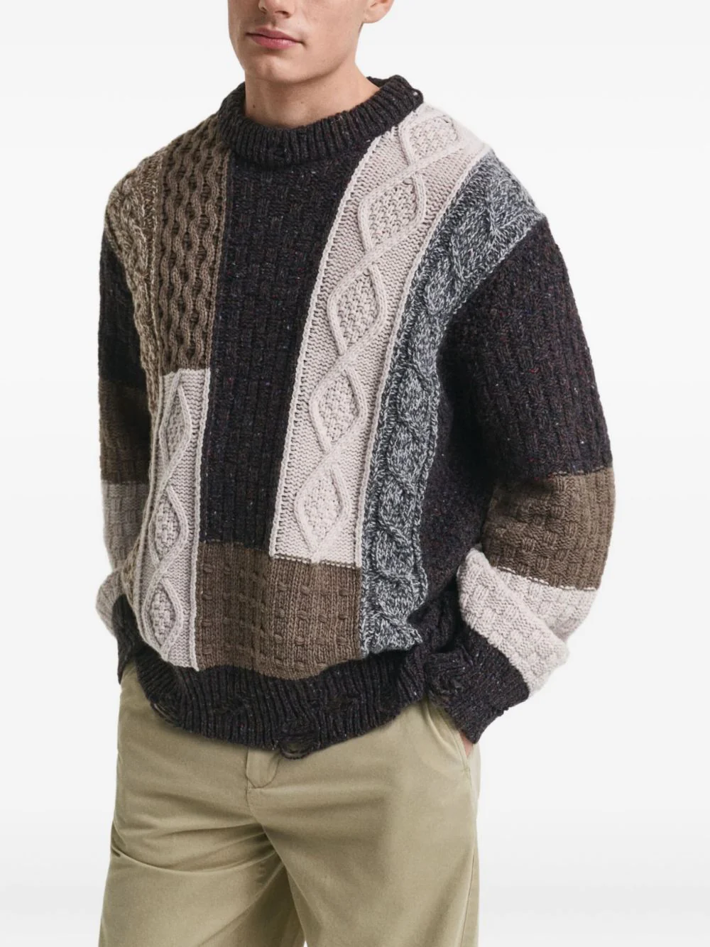 Patchwork Cable-Knit Sweater - Image 4