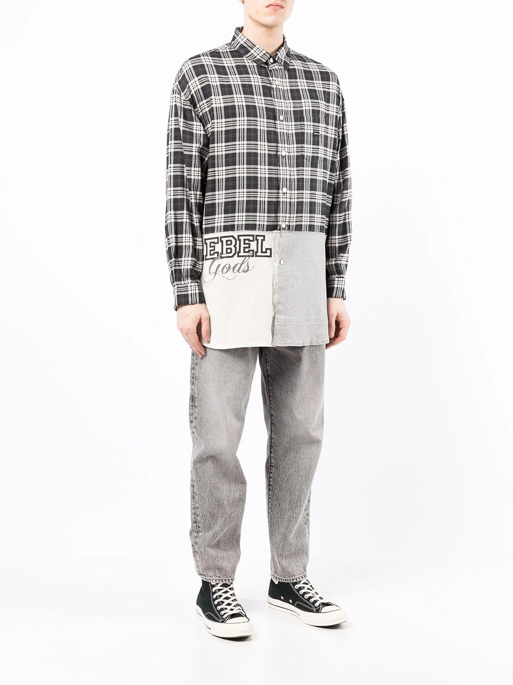 Patchwork Plaid Long-Sleeve Shirt - Image 2