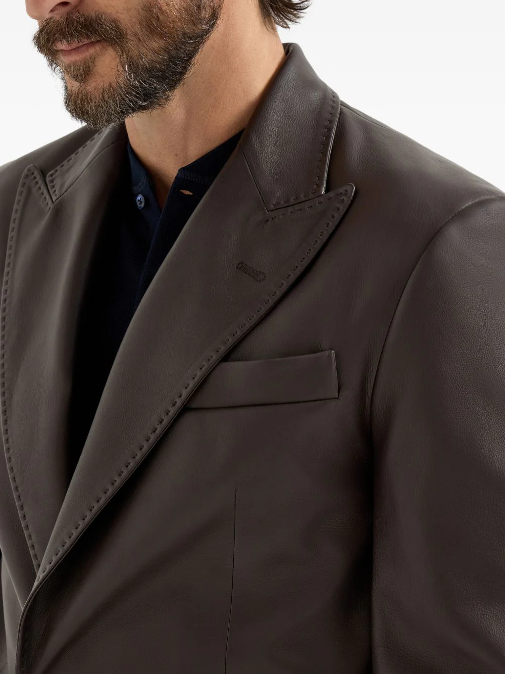 Peak-Lapels Leather Blazer - Image 2