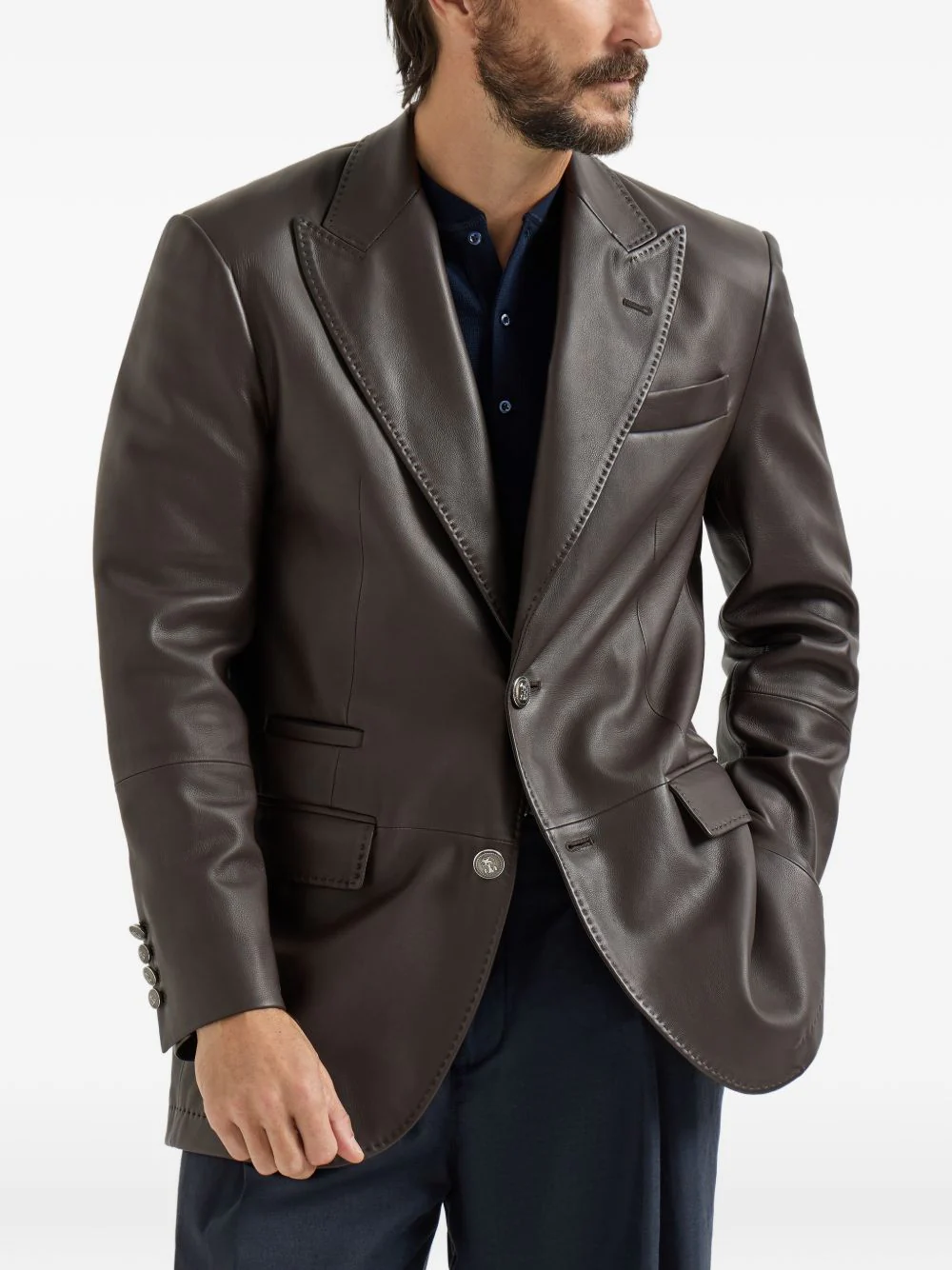 Peak-Lapels Leather Blazer - Image 5