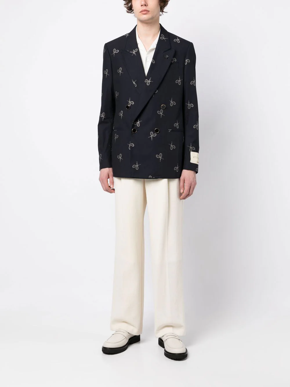 Racket-Print Double-Breasted Blazer - Image 2
