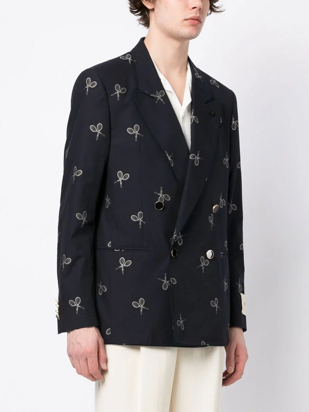 Racket-Print Double-Breasted Blazer - Image 3