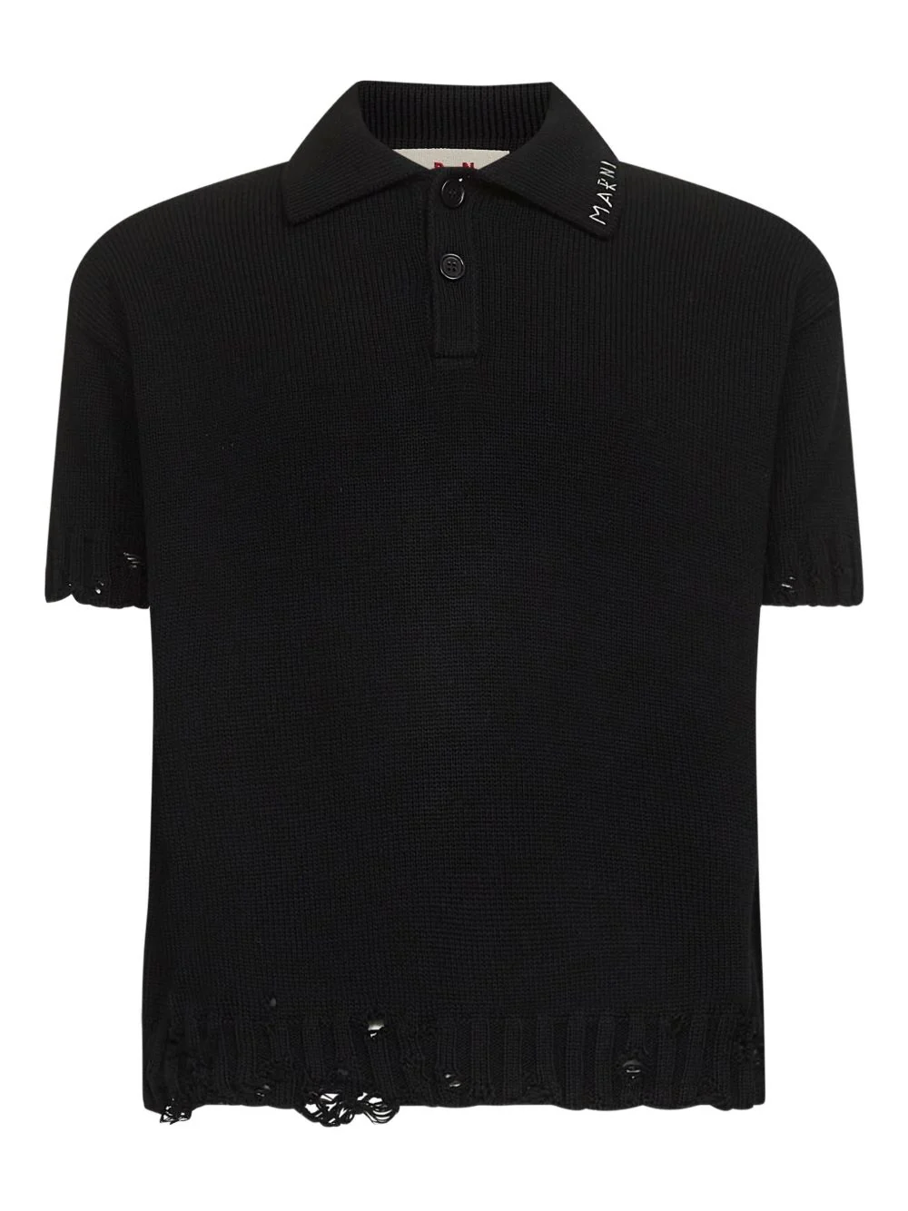 Ribbed-Collar Frayed-Edge Polo Shirt