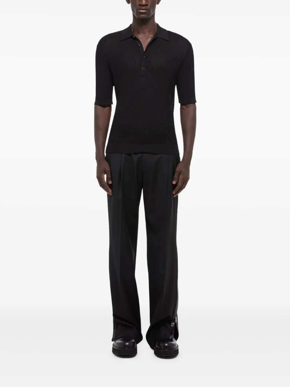 Ribbed-Knit Polo Shirt - Image 2