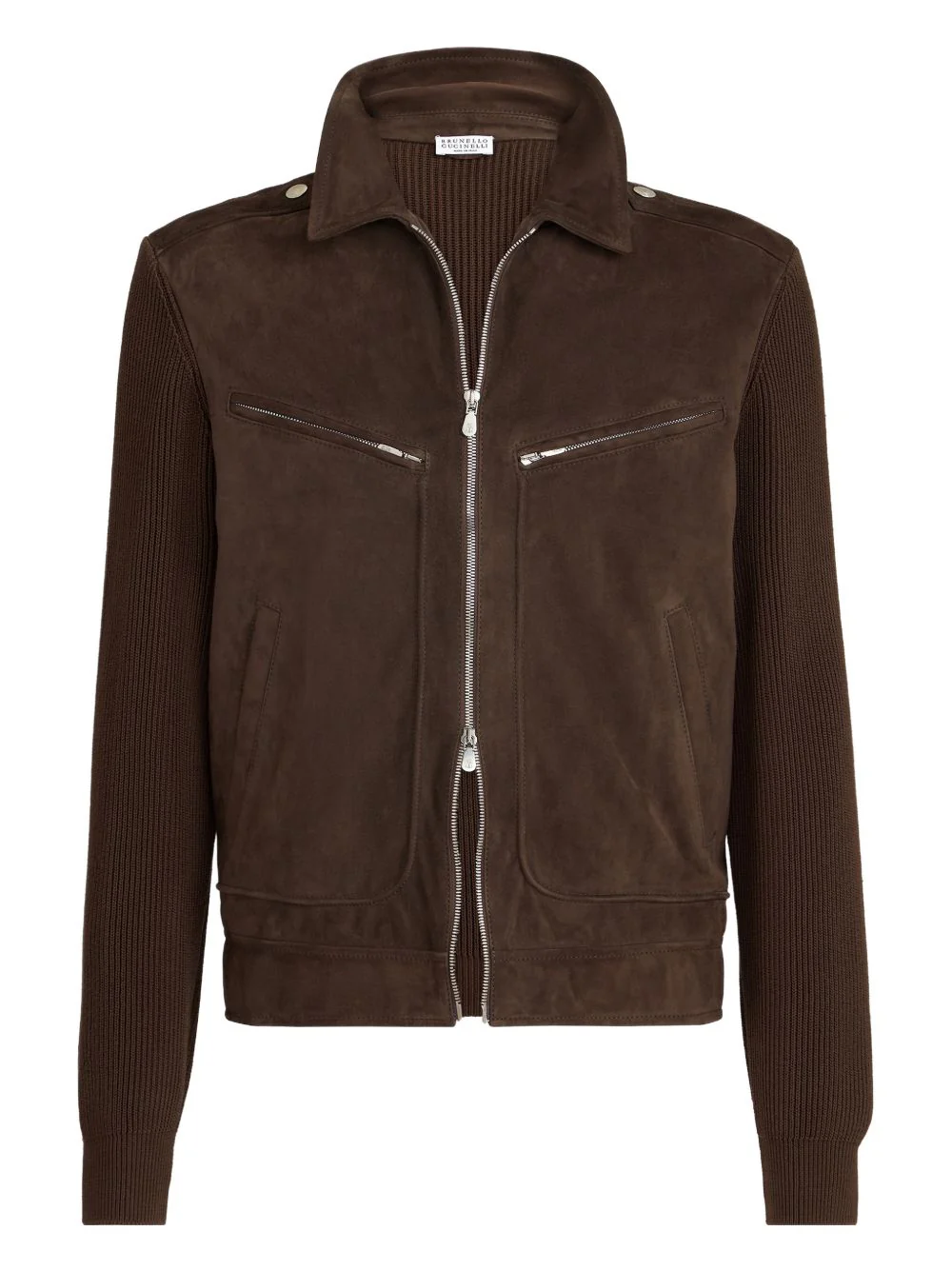 Ribbed-Knit Suede Jacket