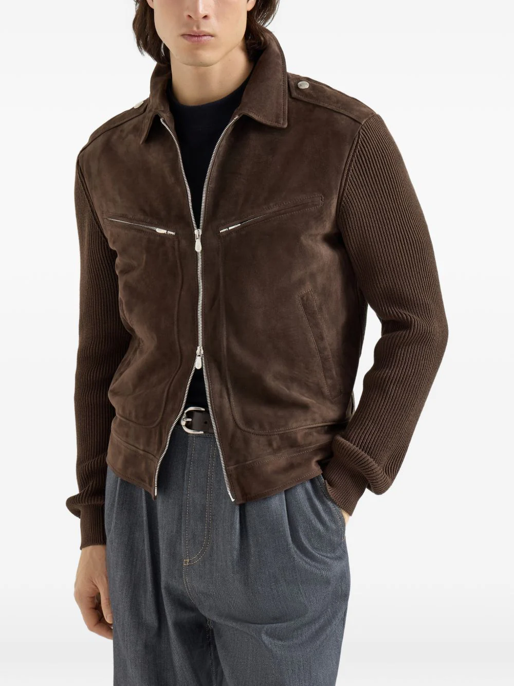 Ribbed-Knit Suede Jacket - Image 2