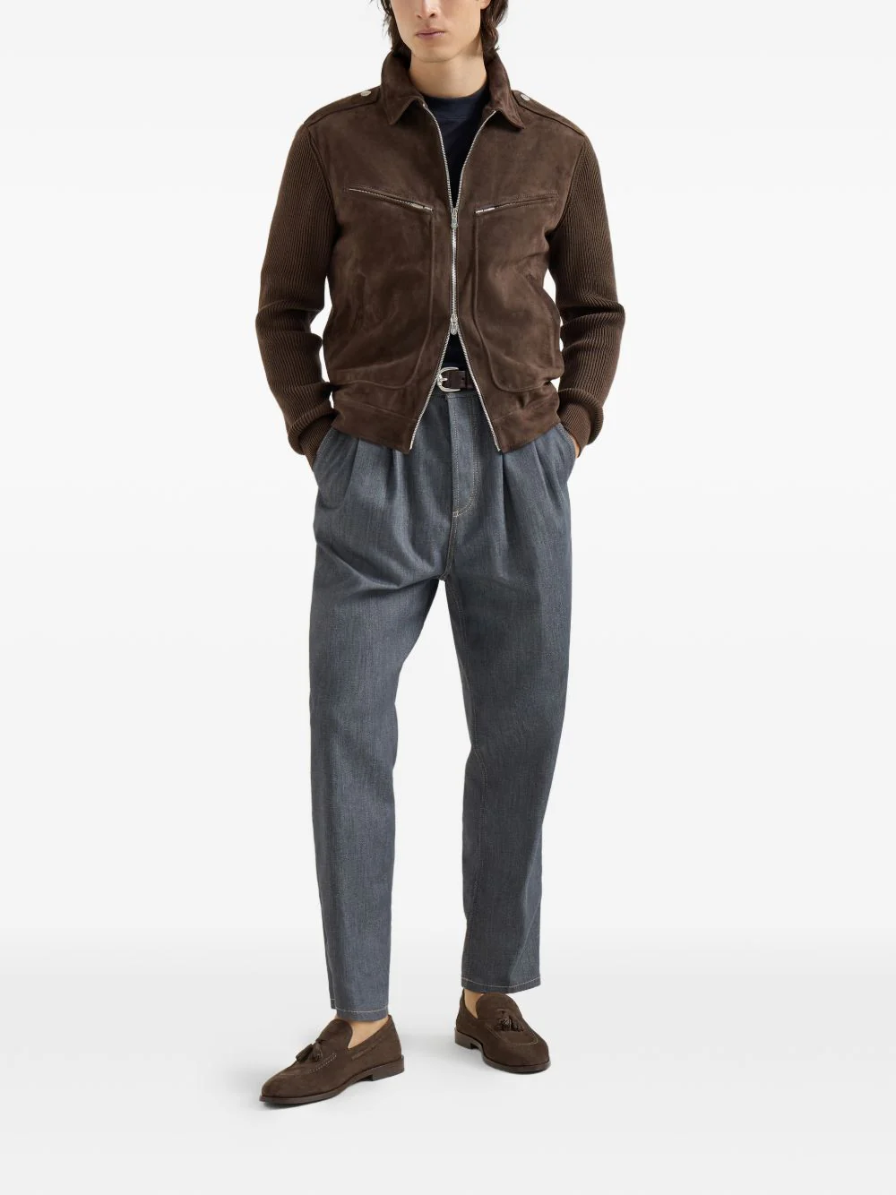 Ribbed-Knit Suede Jacket - Image 4
