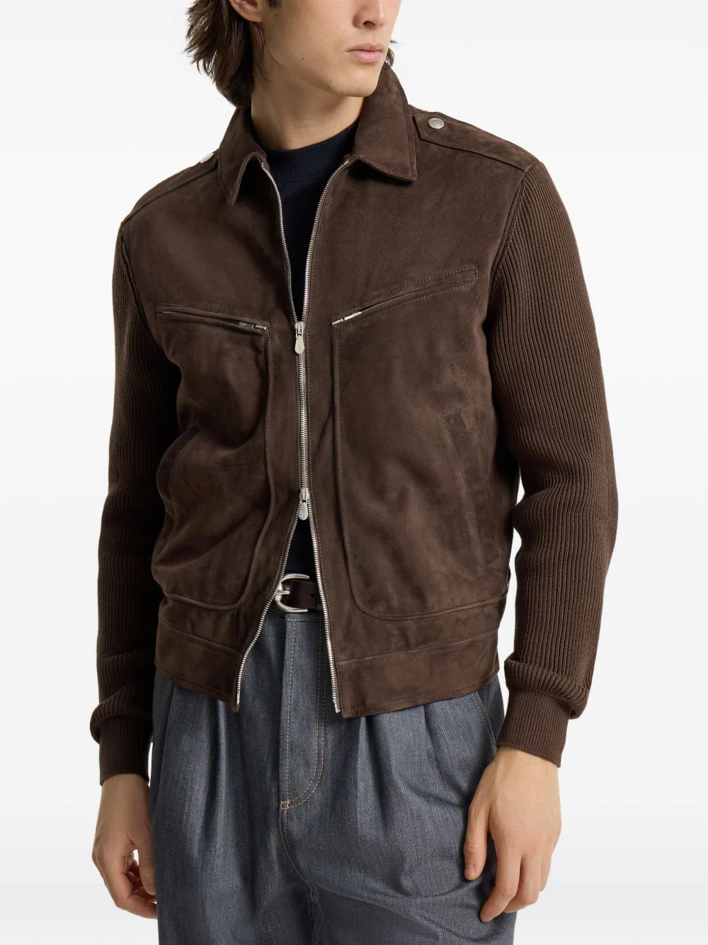 Ribbed-Knit Suede Jacket - Image 5