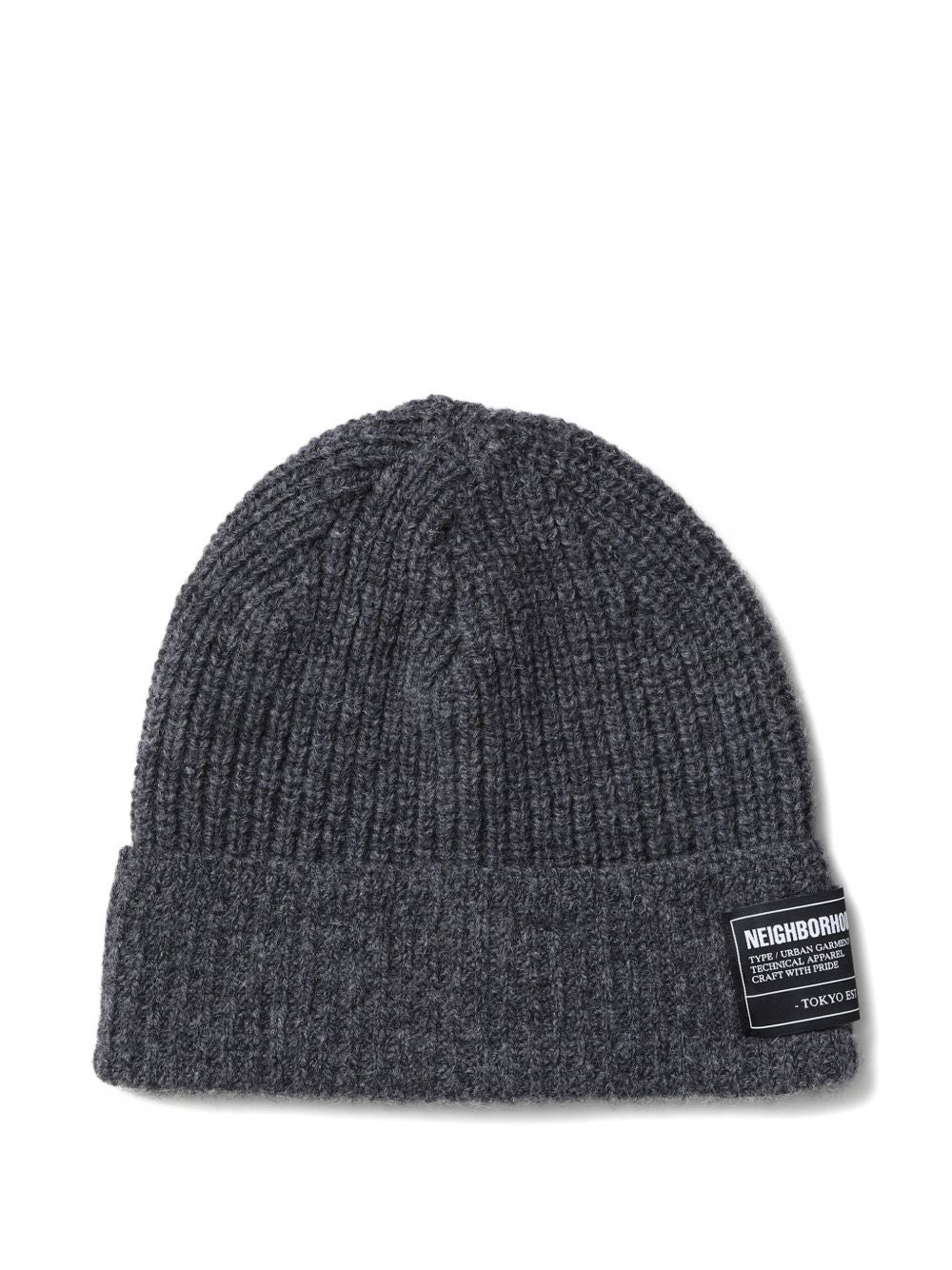 Ribbed Logo-Patch Beanie Hat