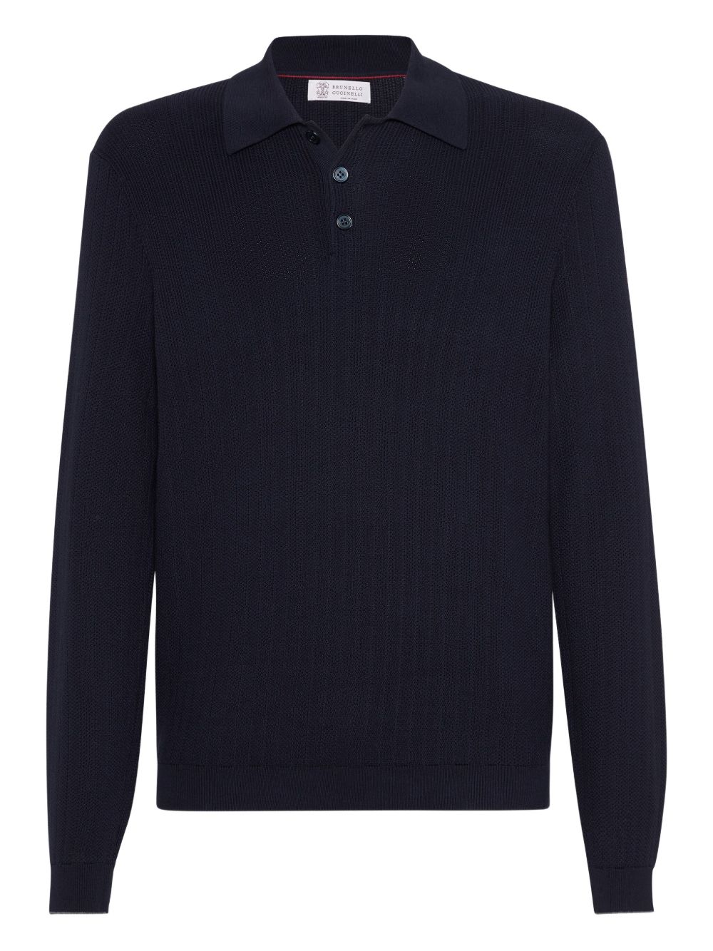Ribbed Long-Sleeve Polo Shirt