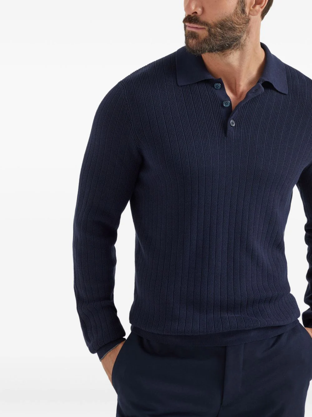 Ribbed Long-Sleeve Polo Shirt - Image 2
