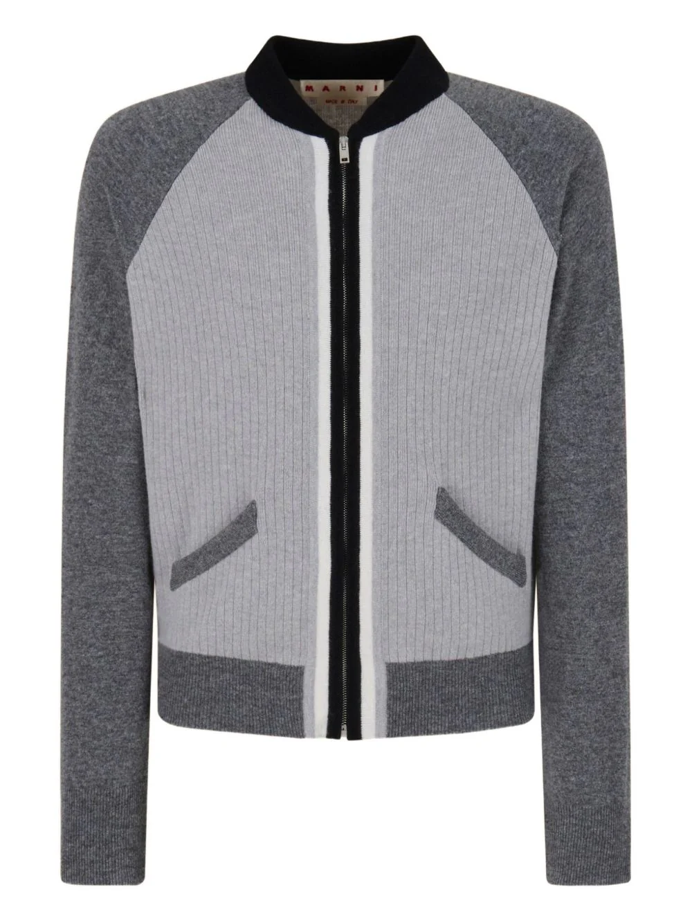 Ribbed-Panel Zip-Up Sweatshirt