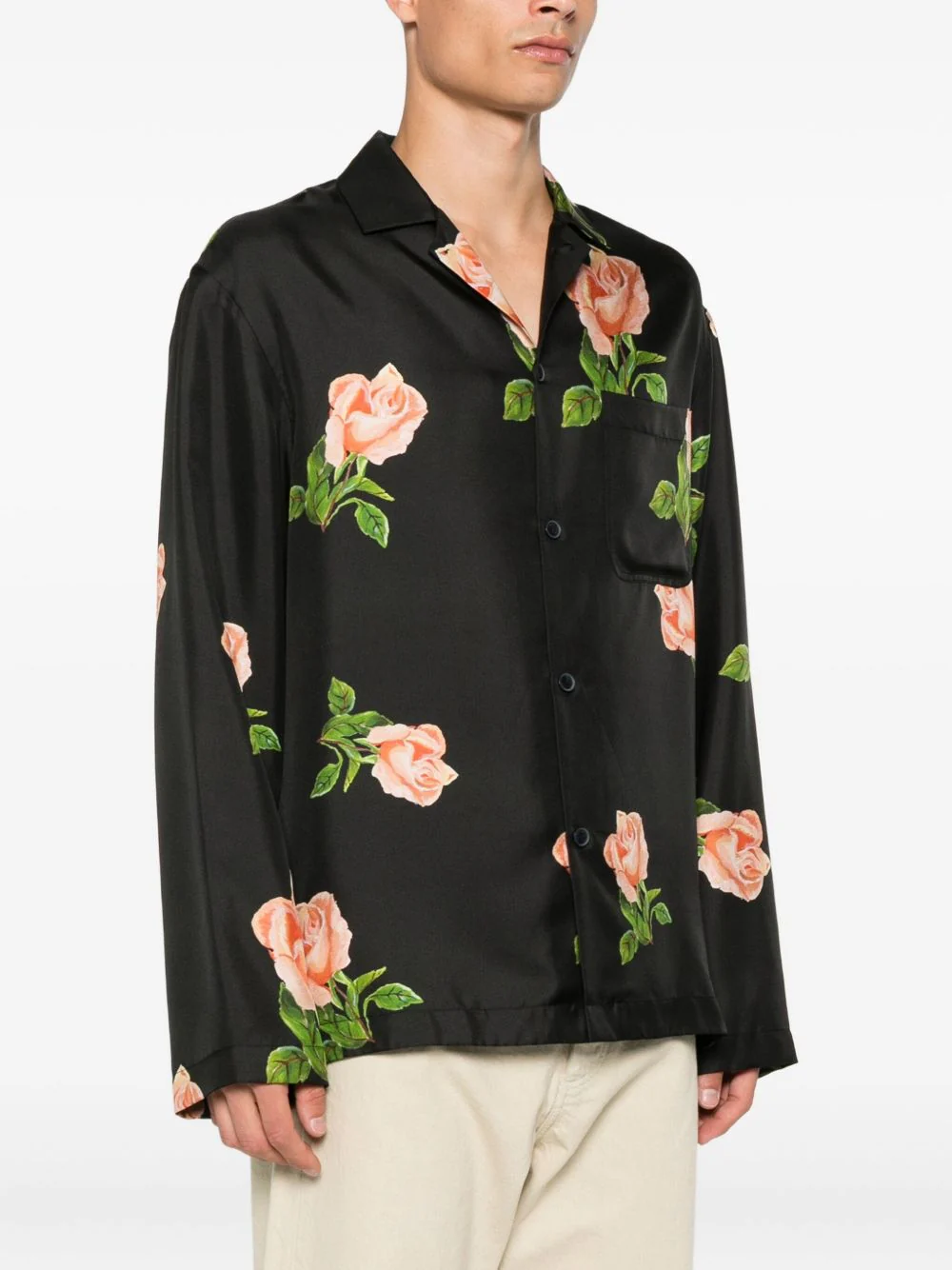 Rose-Print Chest-Pocket Shirt - Image 3