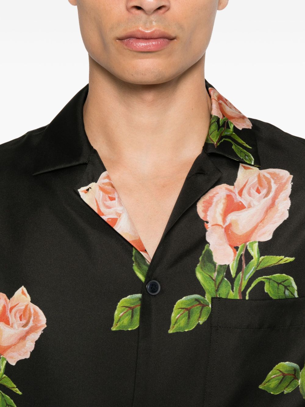 Rose-Print Chest-Pocket Shirt - Image 5