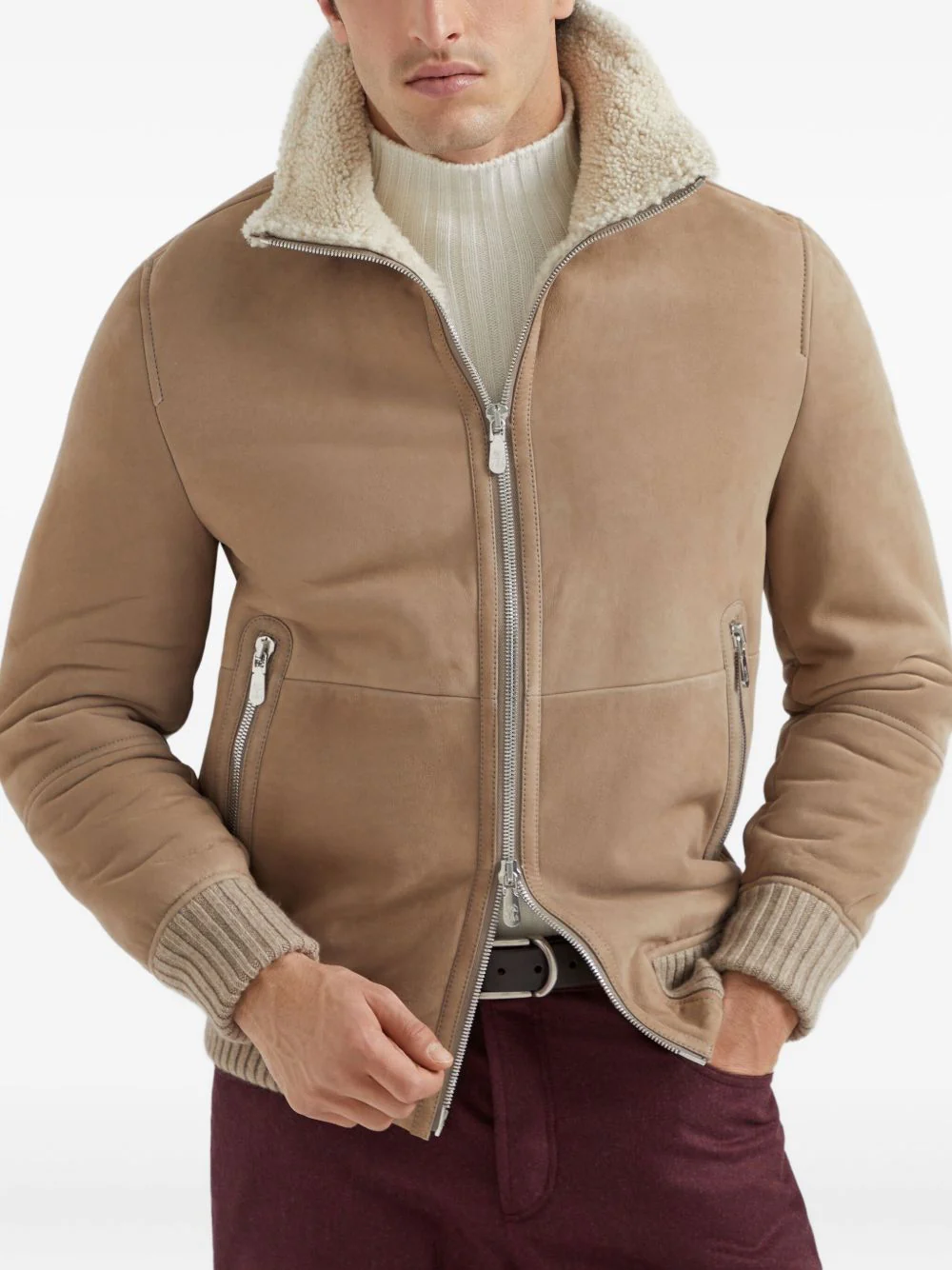 Shearling-Collared Suede Jacket - Image 4