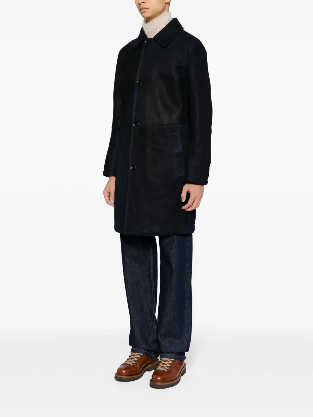 Single-Breasted Leather Coat - Image 3