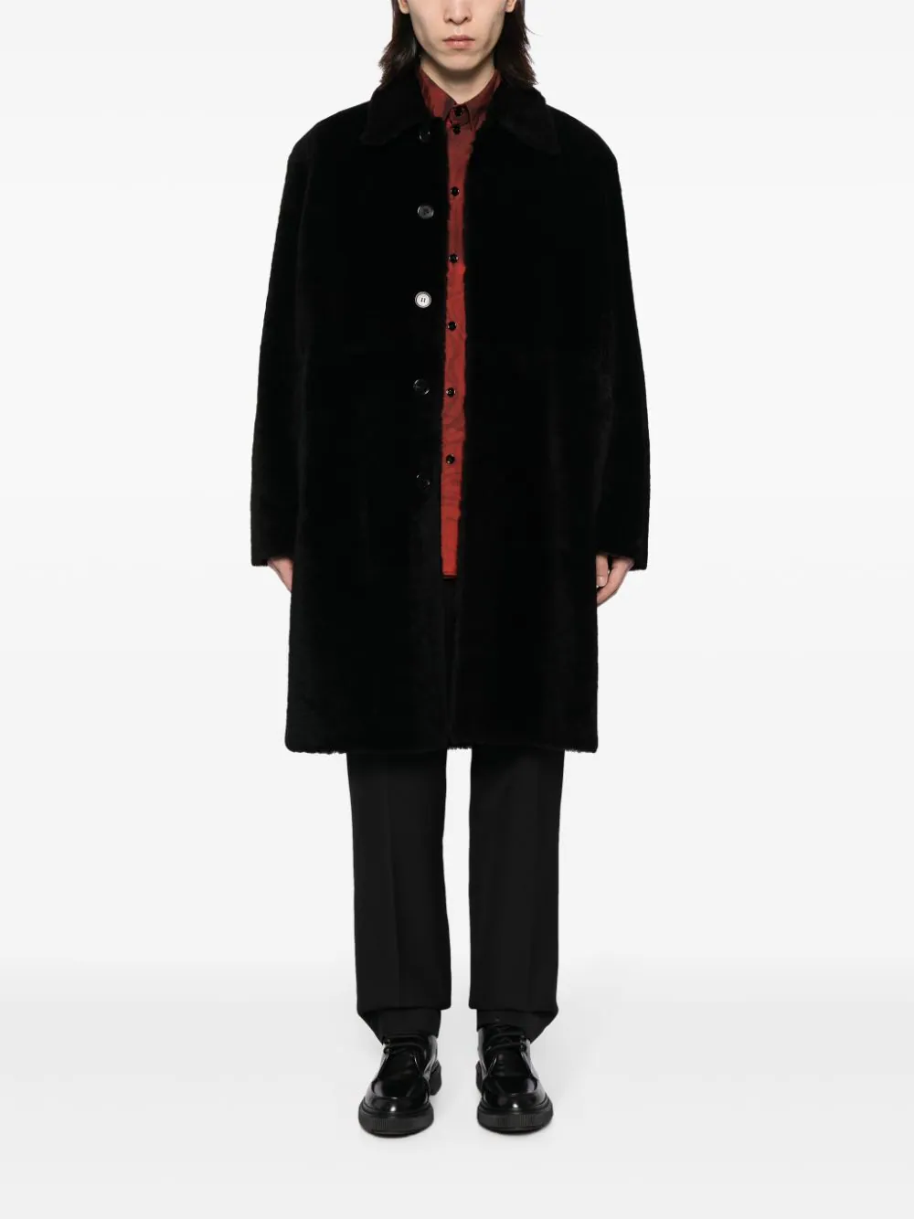 Single-Breasted Leather Coat - Image 2