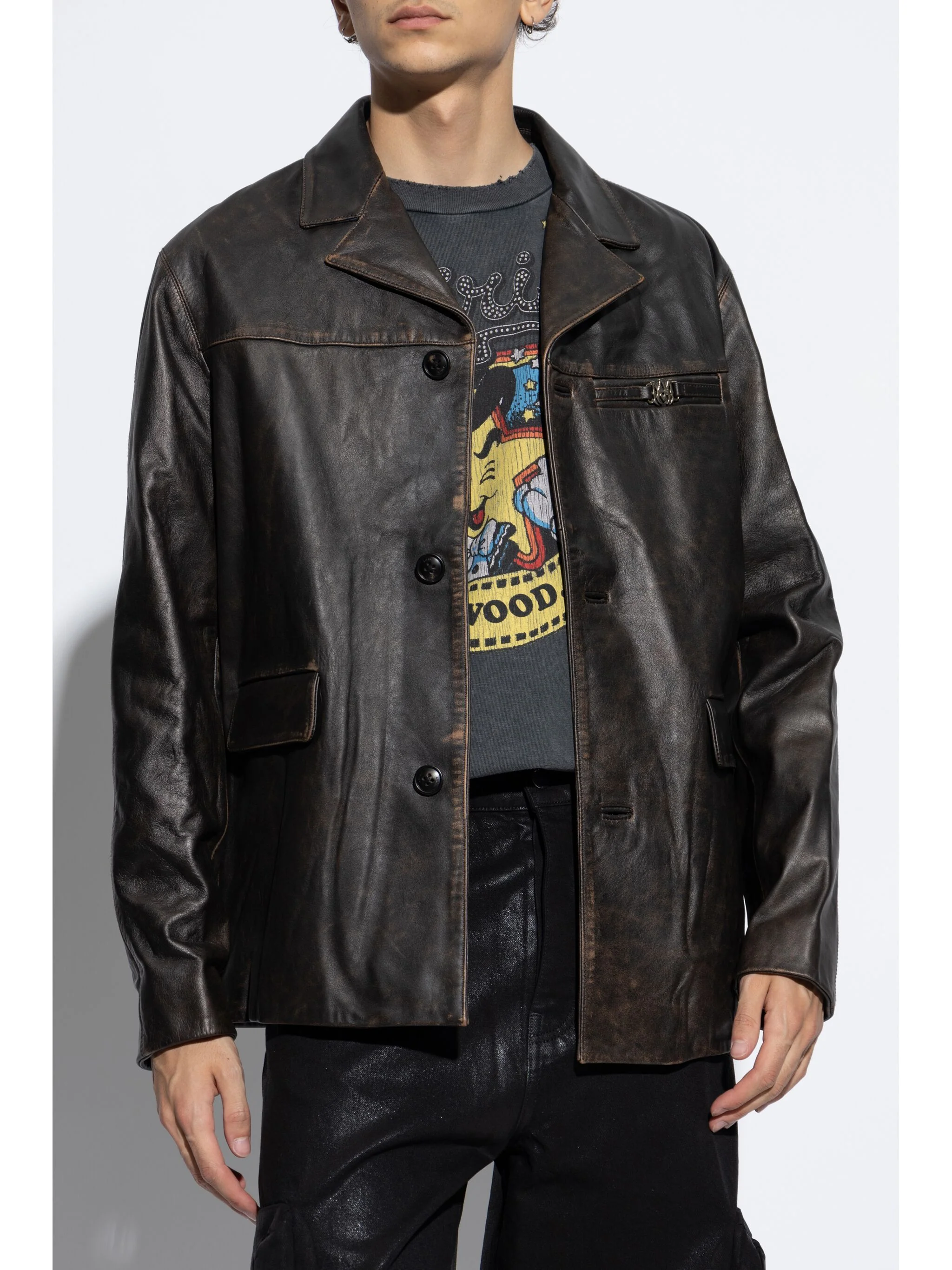 Single-Breasted Leather Jacket - Image 3