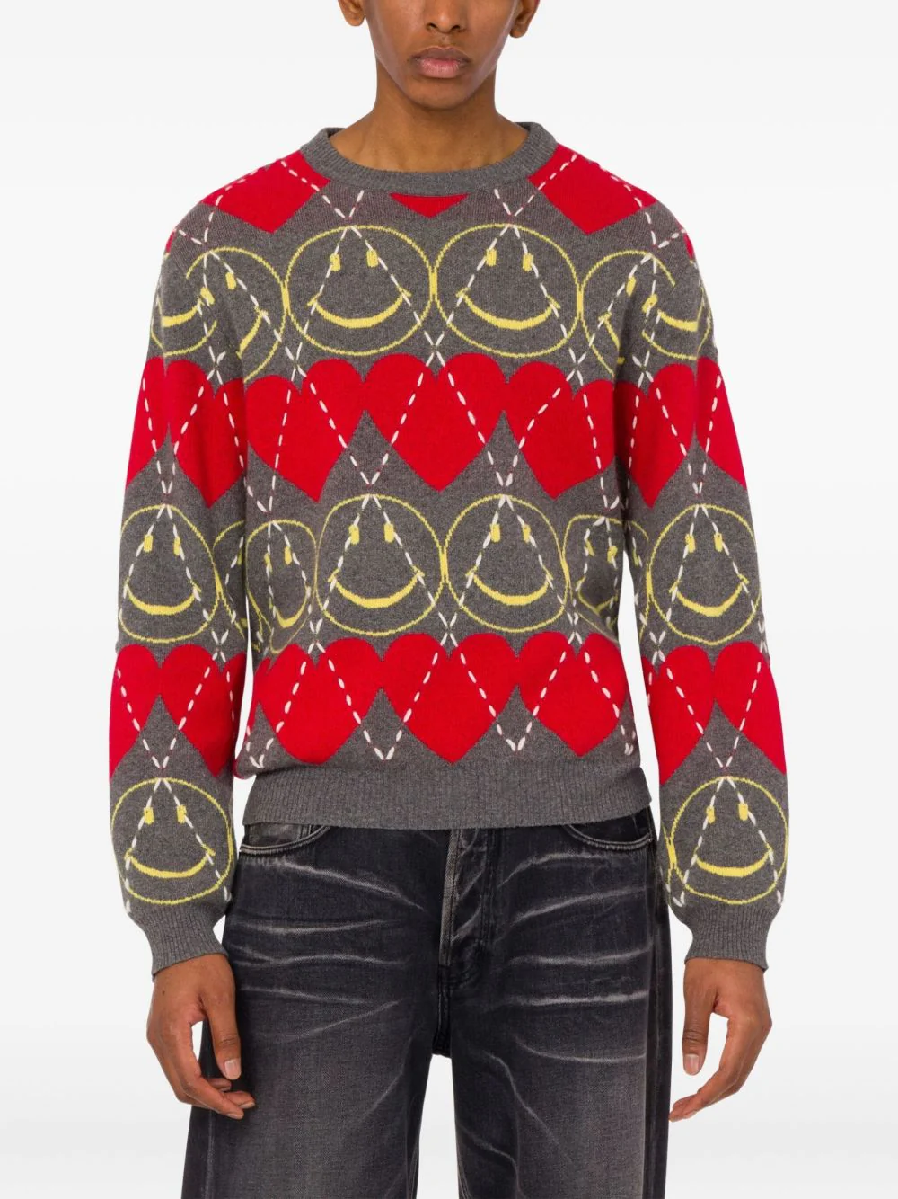 Smiley-Face Heart-Pattern Sweater - Image 2