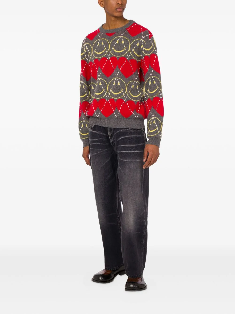 Smiley-Face Heart-Pattern Sweater - Image 3