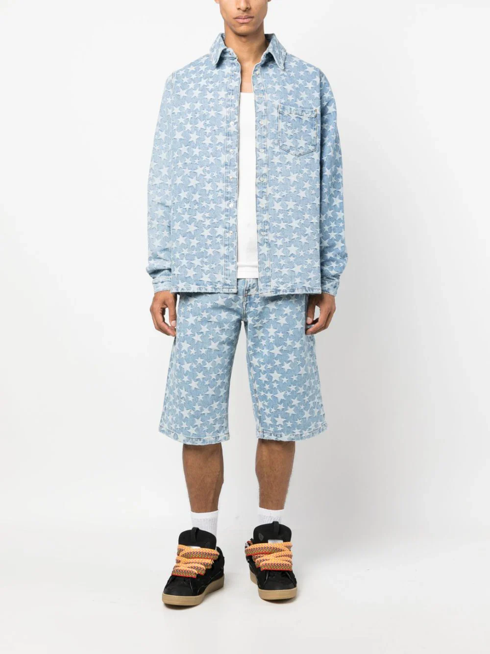 Star-Pattern Cotton Denim Shirt - Image 2