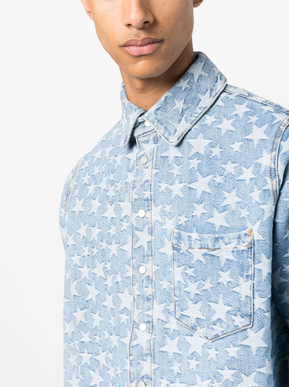 Star-Pattern Cotton Denim Shirt - Image 3