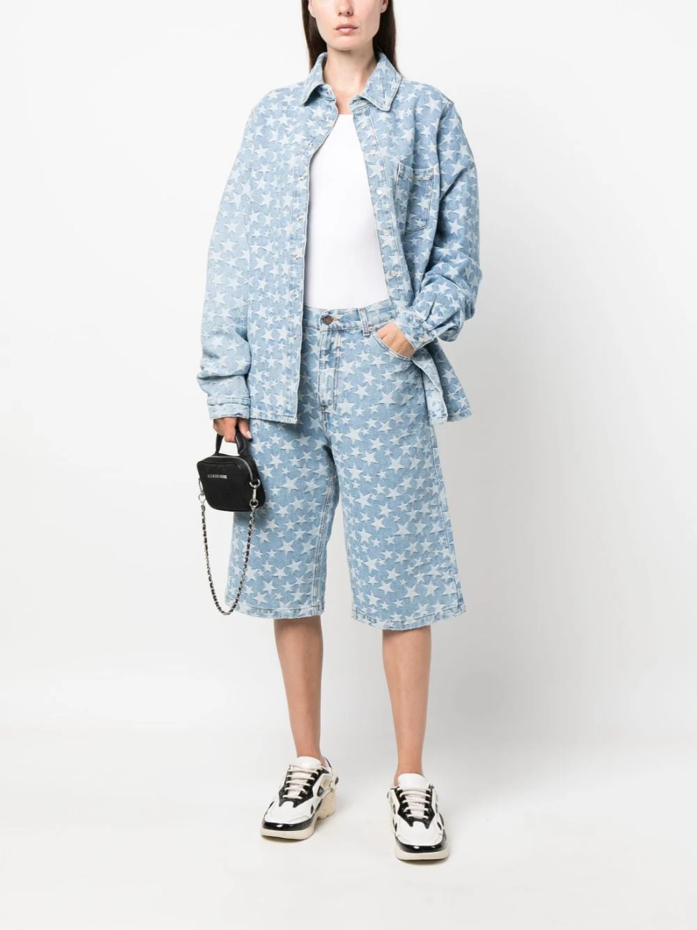 Star-Pattern Cotton Denim Shirt - Image 4
