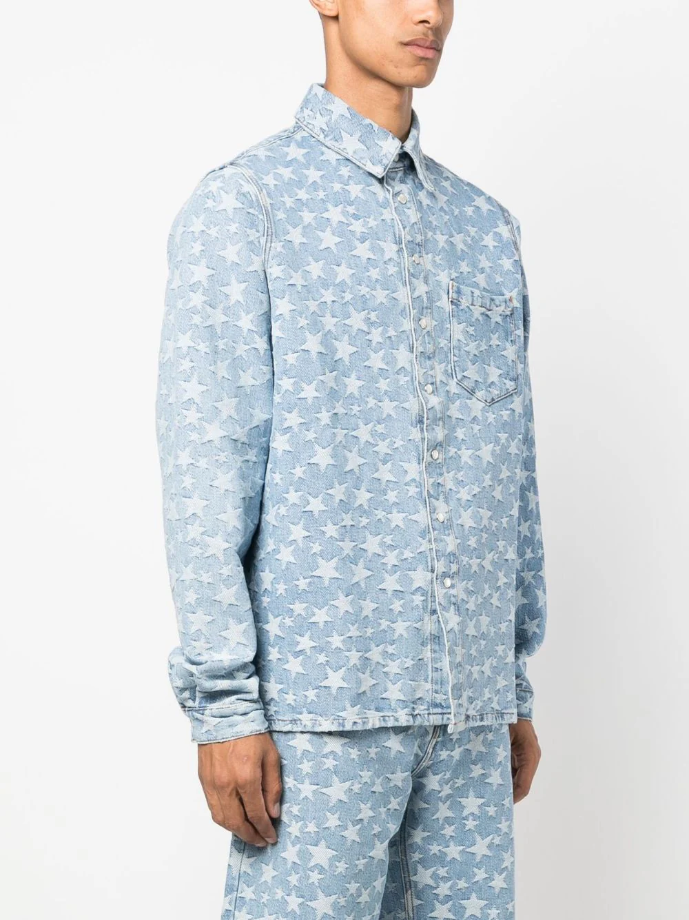 Star-Pattern Cotton Denim Shirt - Image 6
