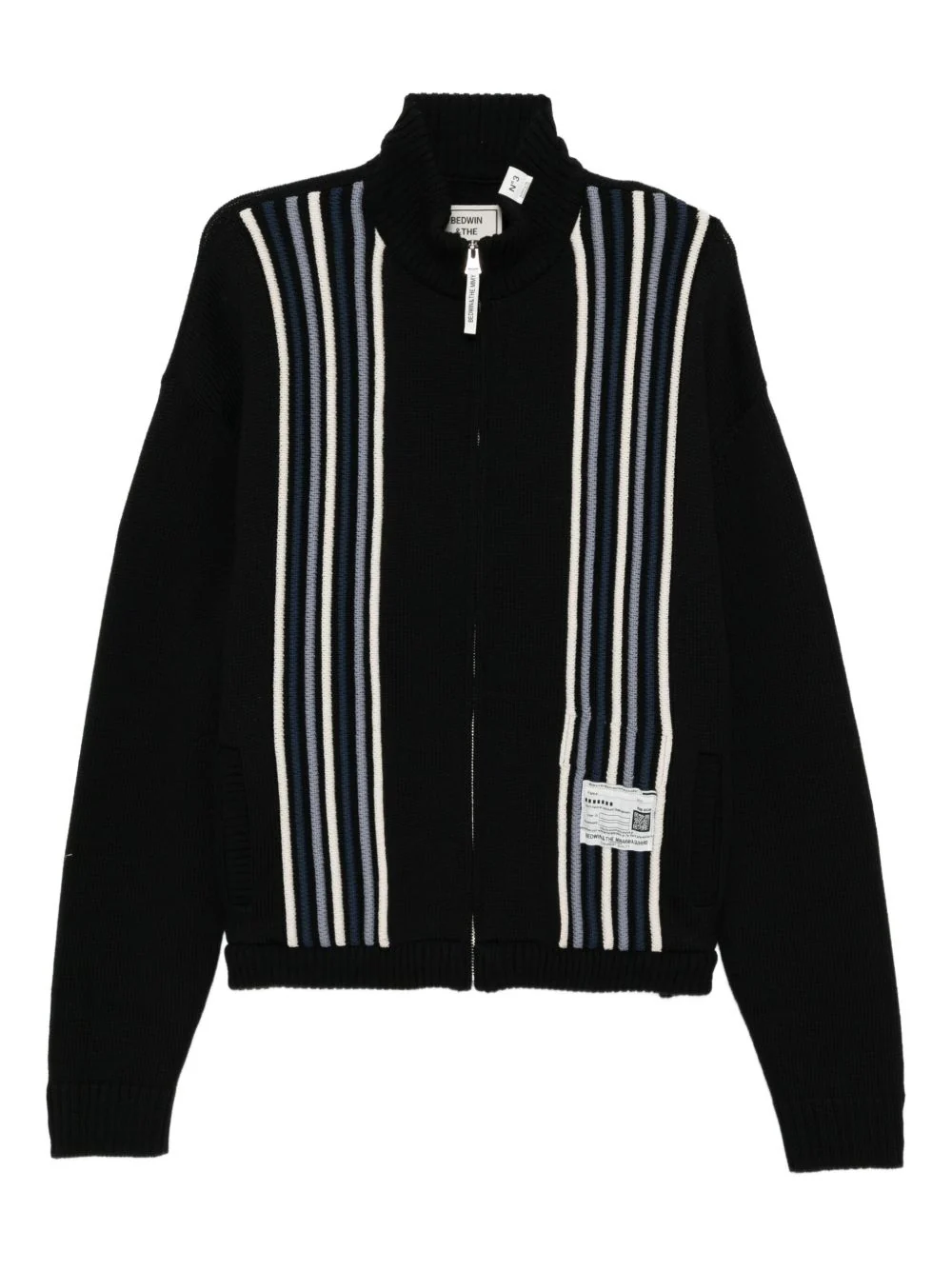 Stripe-Detail High-Neck Cardigan