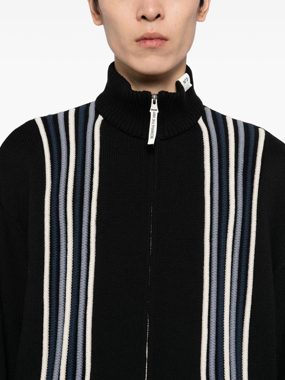 Stripe-Detail High-Neck Cardigan - Image 3