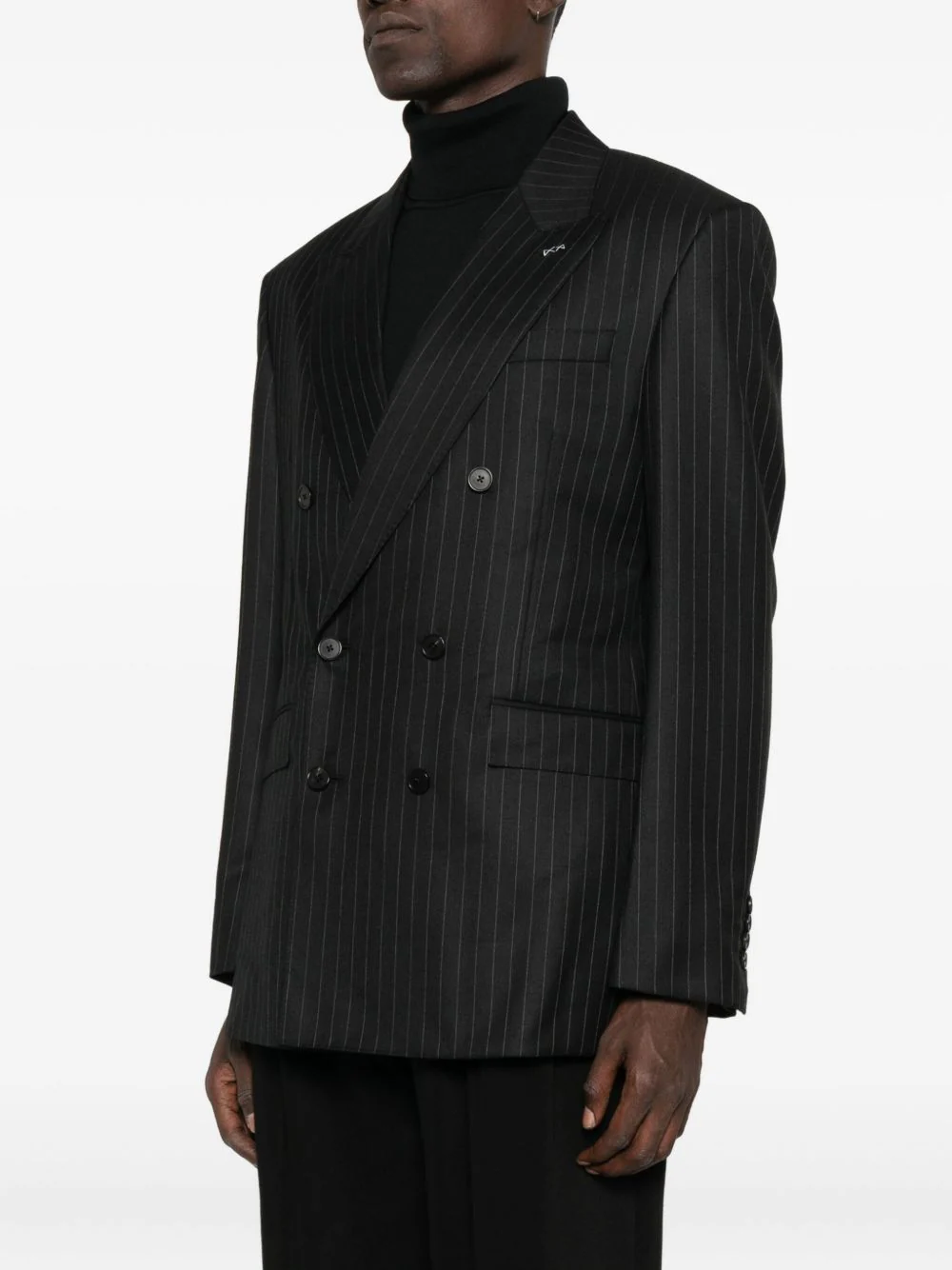 Stripe-Pattern Double-Breasted Blazer - Image 4