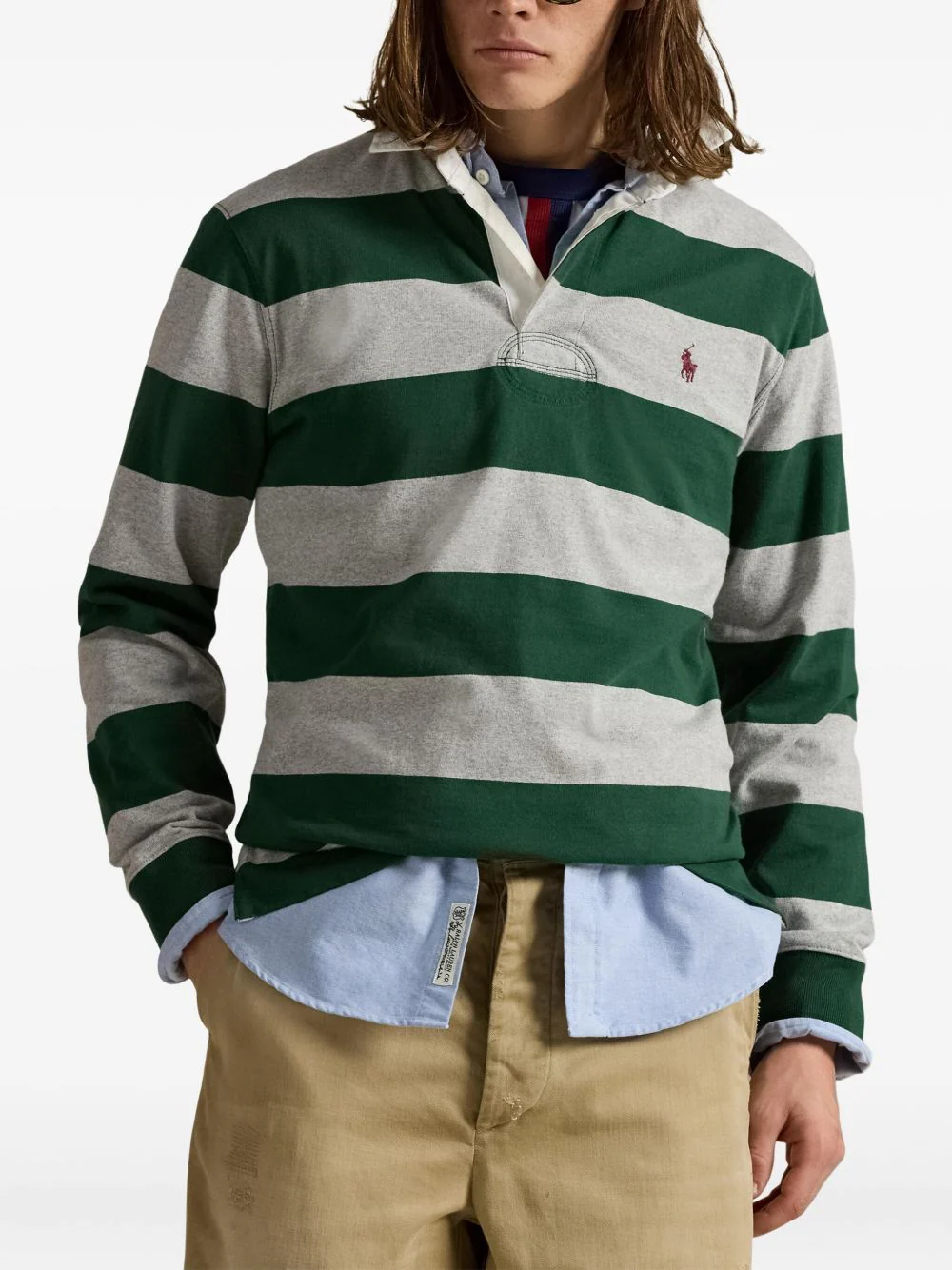 Striped-Pattern Long-Sleeve Polo Shirt - Image 2