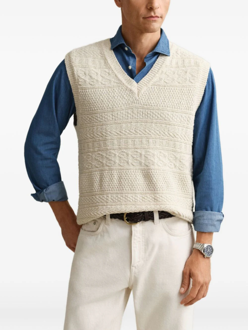 Textured V-Neck Knit Vest - Image 4