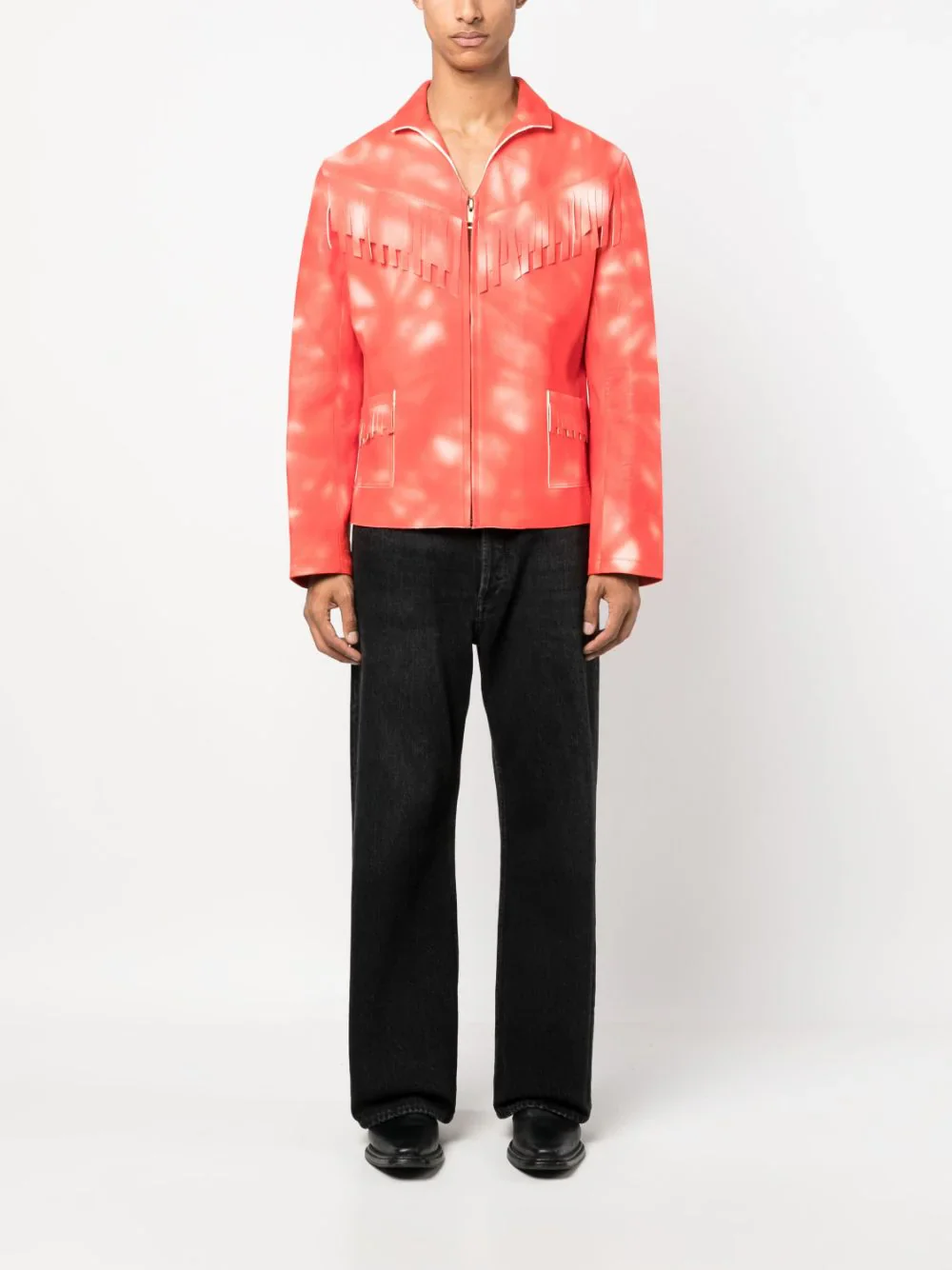 Tie Dye-Print Leather Jacket - Image 4