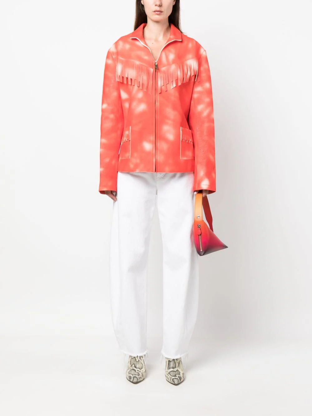Tie Dye-Print Leather Jacket - Image 5