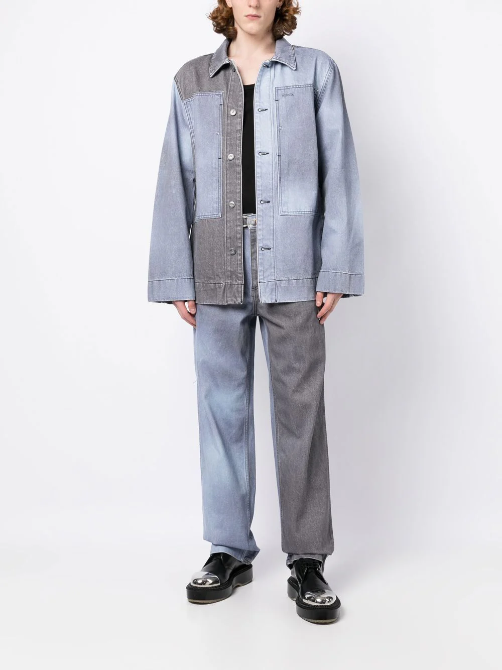 Two-Tone Straight Denim Trousers - Image 4