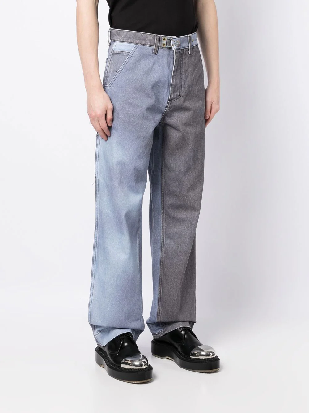 Two-Tone Straight Denim Trousers - Image 5