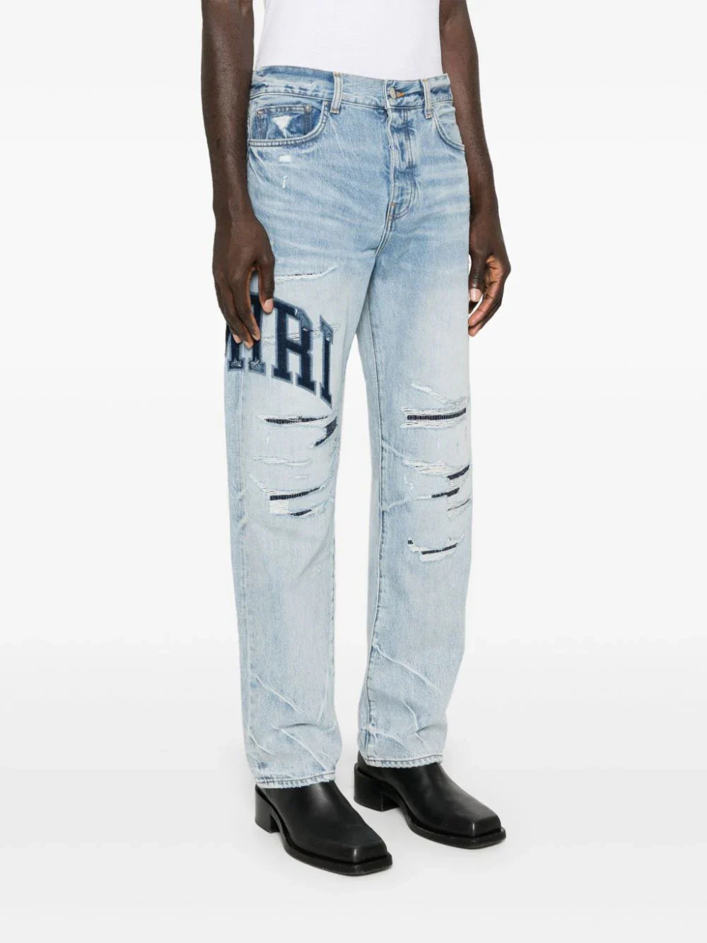 Varsity Logo Repair Mid-Rise Straight-Leg Jeans - Image 3