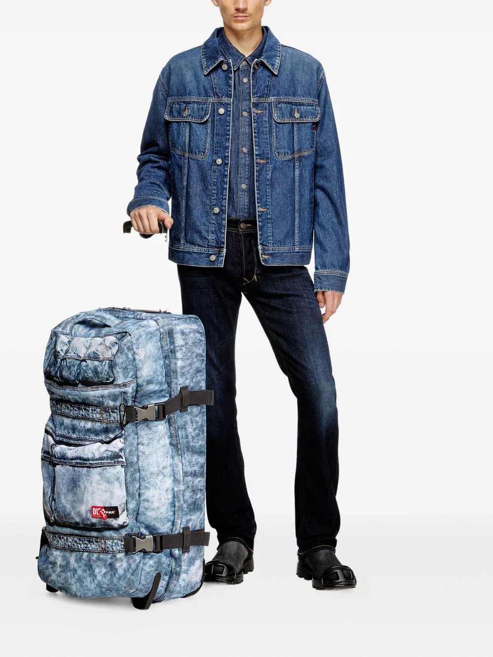 X Diesel Large Transit'r L Denim-Effect Luggage - Image 3
