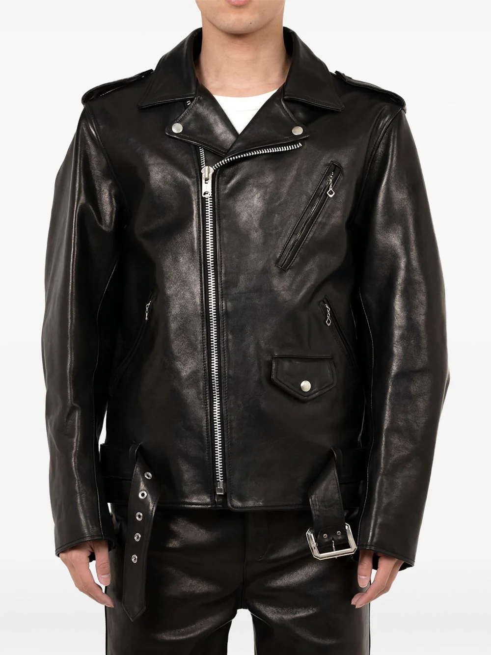 Zip-Up Belted Leather Jacket - Image 3