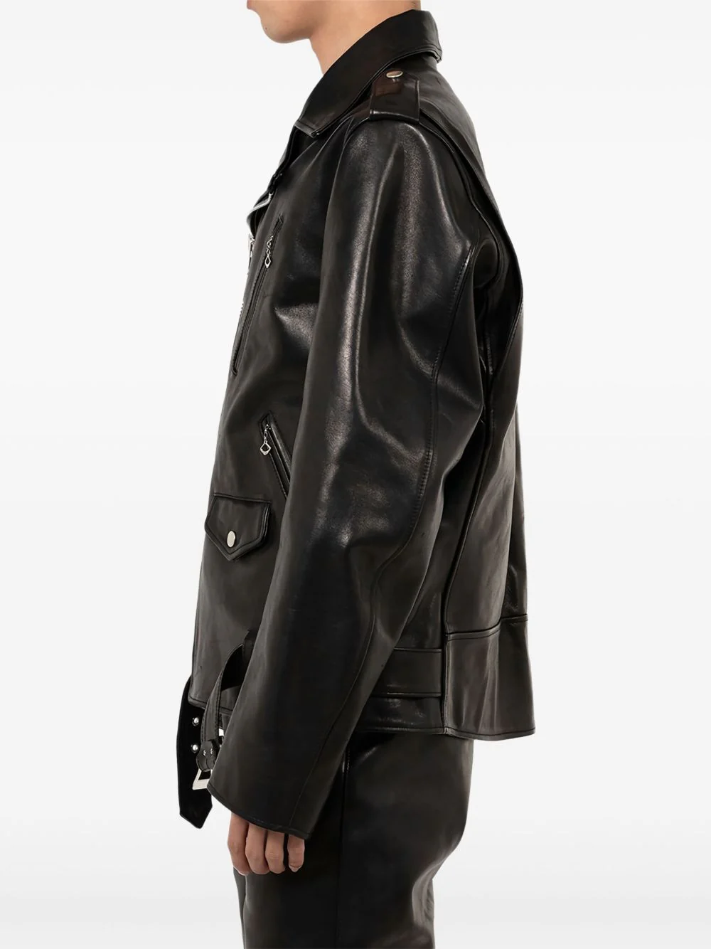 Zip-Up Belted Leather Jacket - Image 5