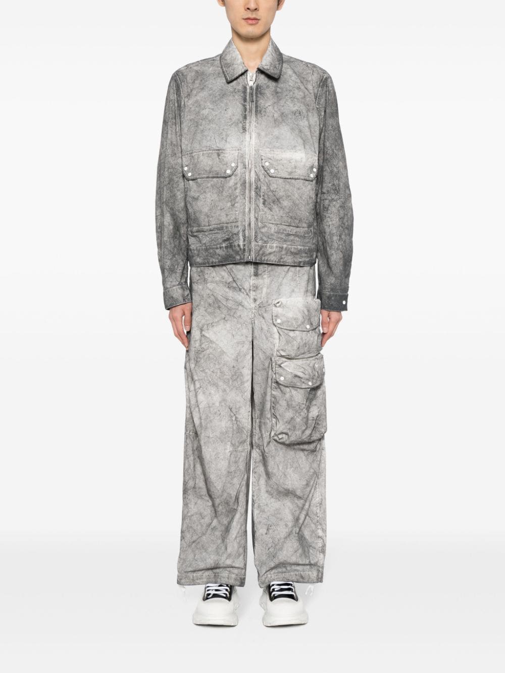 Zip-Up Distressed-Effect Shirt Jacket - Image 2