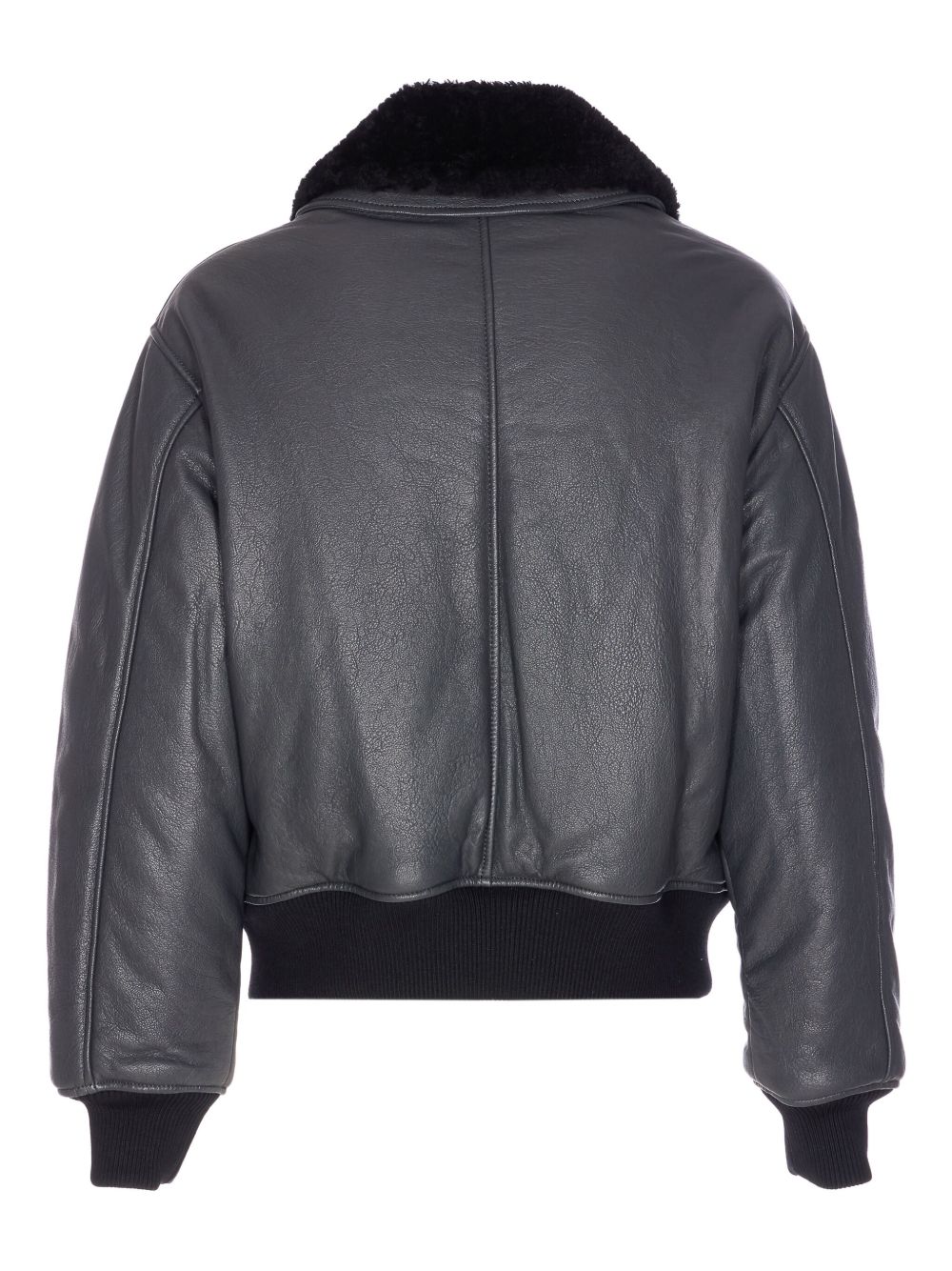 Zip-Up Leather Bomber Jacket - Image 2