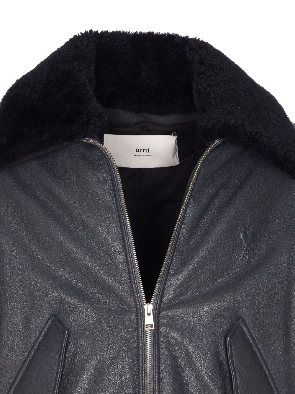 Zip-Up Leather Bomber Jacket - Image 3